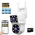 Camera De Supraveghere Video CCTV Dubla WIFI SriHome® SH063 PRO, 8MP, Exterior/Interior, Ultra HD 4K, 4X Zoom, Rotire, Leduri Lumina, Vedere Noaptea Color, Alarma Sonora si Luminoasa, Comunicare Bidirectionala, Senzor Miscare, Alb