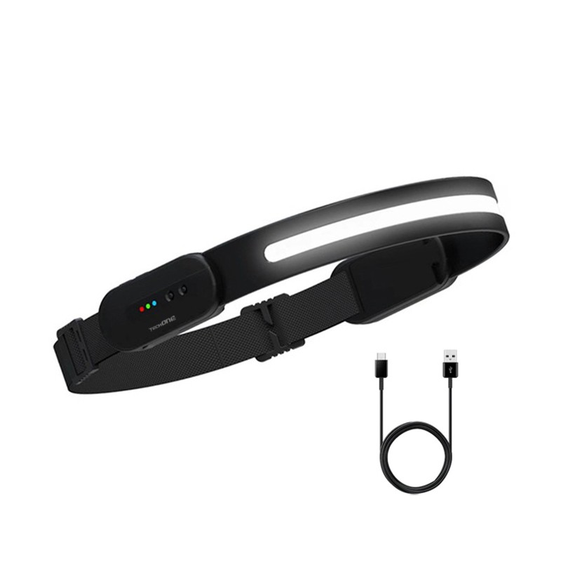 Lanterna de cap LED bluetooth Techone® Work Buddy, apel telefon, muzica, sursa banda 1 x COB Ultra-Bright, profesionala, acumulator, senzor miscare, 3 moduri lumina, pentru pescuit, vanatoare, munca, negru