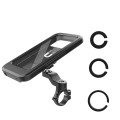 Suport telefon bicicleta Techone® HL-69B, pentru motocicleta, scuter, trotineta, cu inchidere mecanica, rotire 360, universal, rezistent la apa, negru